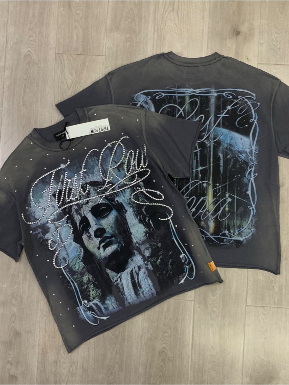 Philipp Plein Men's Black Short-Sleeve Graphic Tee with Blue Accents